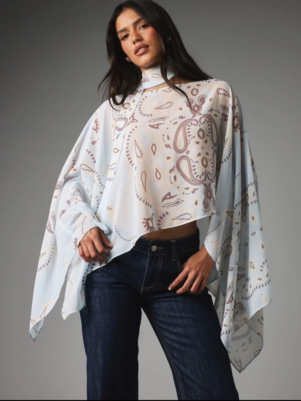 Missguided Light Blue Paisley Sheer Poncho